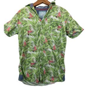 Good Vibes by Drill Mens Hawaiian Shirt Sz S Cotton Flamingo SS Button Up Pocket
